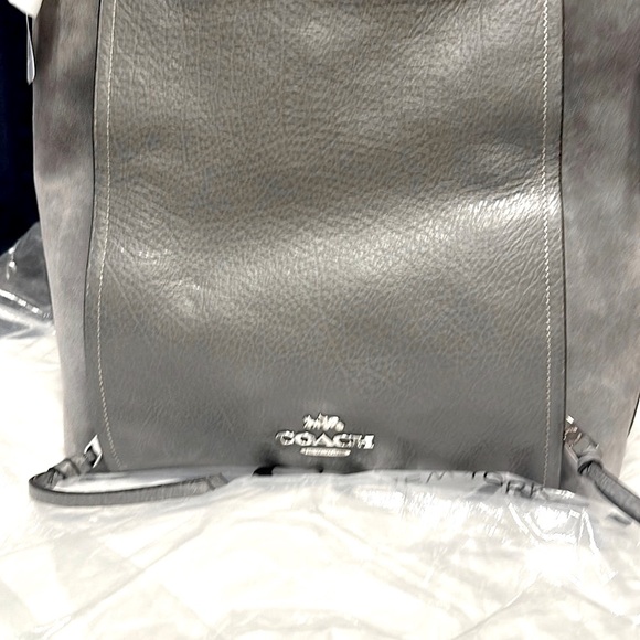Women’s Coach xl Marlow Bag 11x13 Pebble leather & suede Heather Gray .NWT - Picture 4 of 16